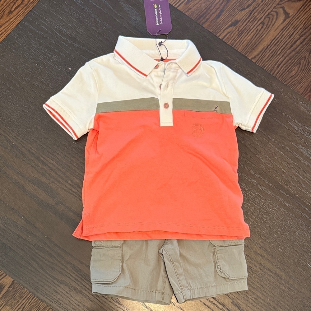 Kids Polo Shirt in Orange and White